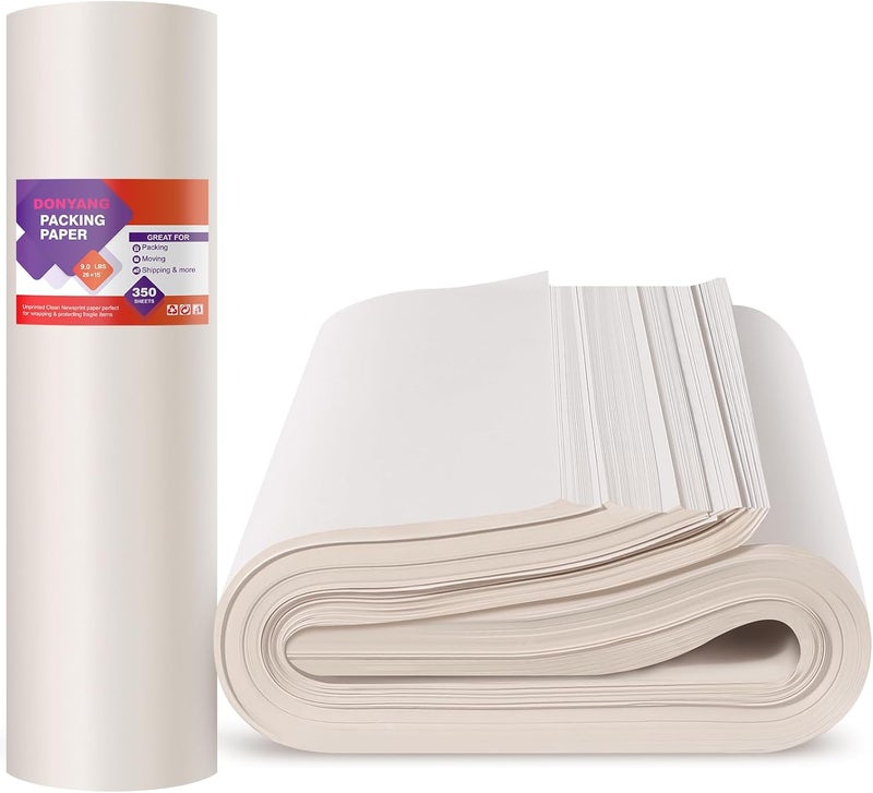 Donyang Packing Paper Sheets for Moving Essentials, 26" x 15" Newsprint Paper for Small Medium Large Moving Boxes, 350 Sheets Wrapping Paper for Packaging, Shipping Supplies, Dishes Glasses Box Filler 9 lbs - Image 1